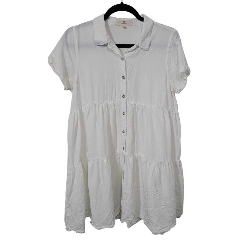 Thread & Supply Size Small Tiered Babydoll Dress Women White Short Sleeve Button